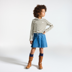 تيشيرت بحارة كاكي بياقة من الدانتيل، باللون الكاكي للفتيات